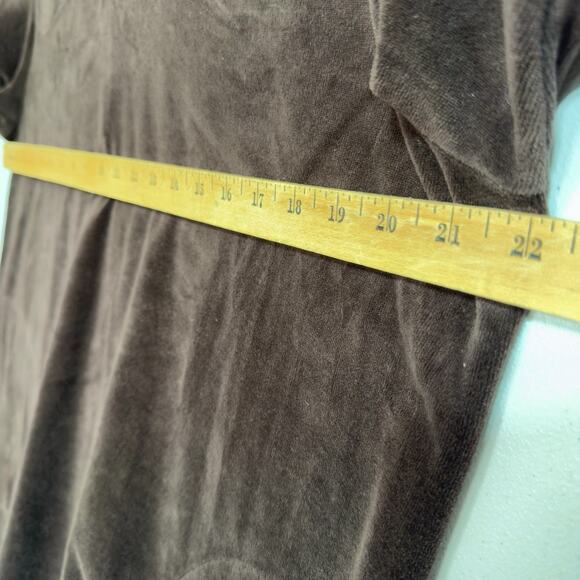 Chocolate Brown Velour Pullover Top XL V Neck Relaxed Fit - Picture 6 of 12